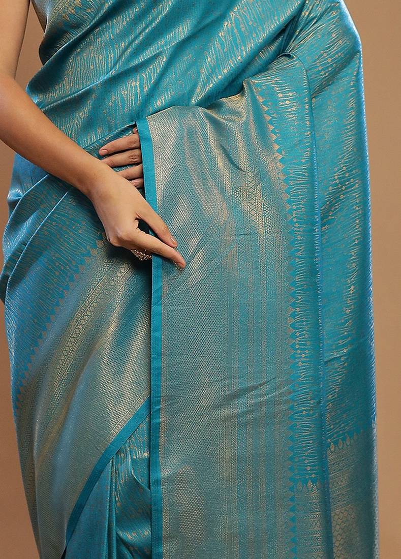 Blue Mulberry Silk Saree With Blouse Piece