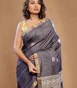 Grey Handloom Pure Kosa Silk Saree With Blouse Piece