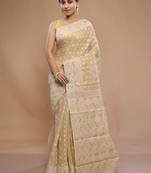 Cream Kora Silk Saree With Blouse Piece