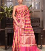 Pink Kora Silk Zari Woven Saree With Blouse