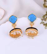 Gold plated blue stone jhumkas earring