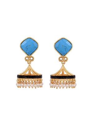 Gold plated blue stone jhumkas earring 3