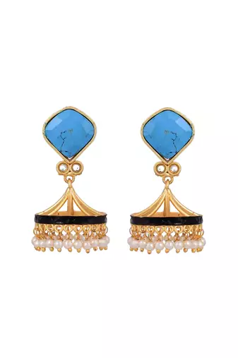 Gold plated blue stone jhumkas earring