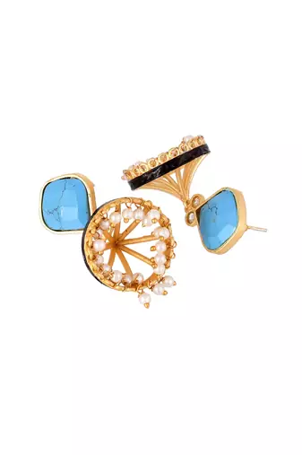 Gold plated blue stone jhumkas earring