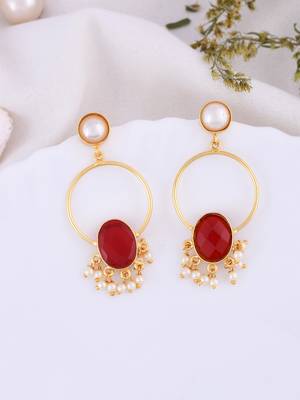 Gold plated red stone drop earring 1