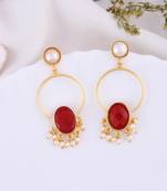 Gold plated red stone drop earring