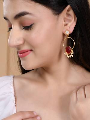 Gold plated red stone drop earring 2