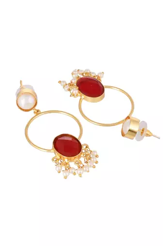 Gold plated red stone drop earring