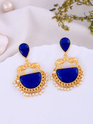 Gold plated blue stone drop earring 1