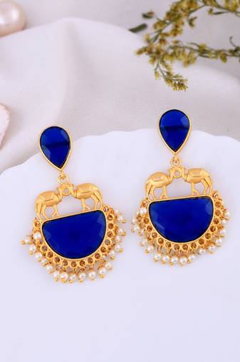 Gold plated blue stone drop earring