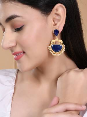 Gold plated blue stone drop earring 2