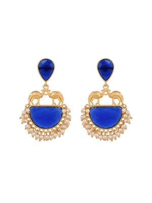 Gold plated blue stone drop earring 4