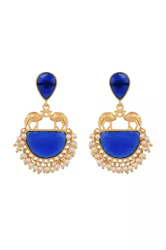 Gold plated blue stone drop earring