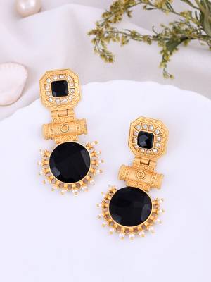 Gold plated black stone drop and dangle earring 1