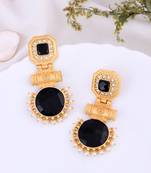 Gold plated black stone drop and dangle earring