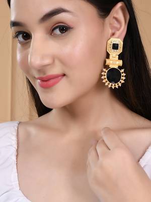 Gold plated black stone drop and dangle earring 2