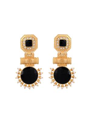 Gold plated black stone drop and dangle earring 3