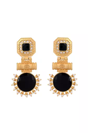 Gold plated black stone drop and dangle earring