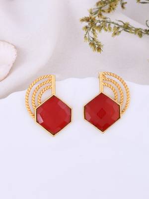 Gold plated red stone stud earring 1