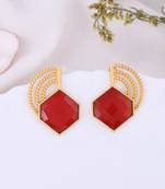 Gold plated red stone stud earring
