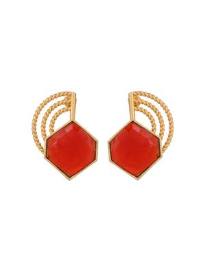 Gold plated red stone stud earring 3