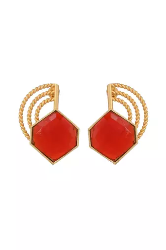 Gold plated red stone stud earring