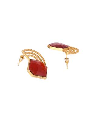 Gold plated red stone stud earring 4