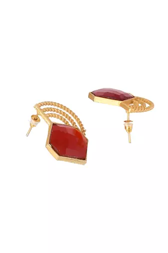 Gold plated red stone stud earring