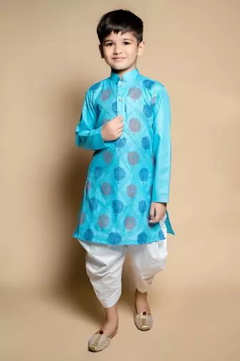 Bue printed colored kurta and Patiyala set for boys