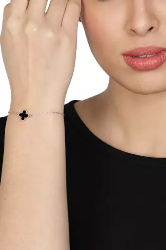 Aquastreet ritzy black clover bracelet for women & girls
