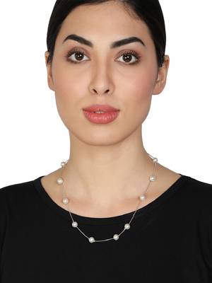 Aquastreet exclusive combo of white double pearl ear jackets earrings and elegant white pearl metal neck... 2
