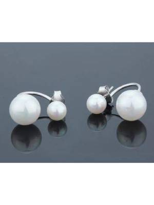 Aquastreet exclusive combo of white double pearl ear jackets earrings and elegant white pearl metal neck... 3