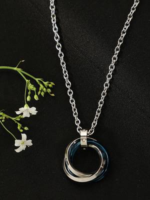 Aquastreet tri rings stainless steel with cz blue pendant necklace/chain for men and boys 1