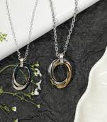 Aquastreet tri rings stainless steel with cz multicolour couple pendant chain for men/women & girls/boys