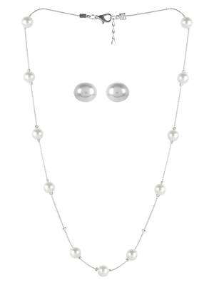 Aquastreet exclusive combo of pearl stud earrings & elegant white pearl metal necklace for women and girls 2