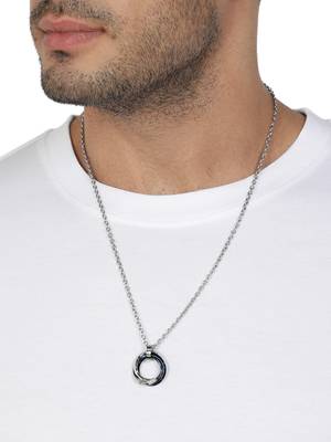 Aquastreet tri rings stainless steel with cz blue pendant necklace/chain for men and boys 2
