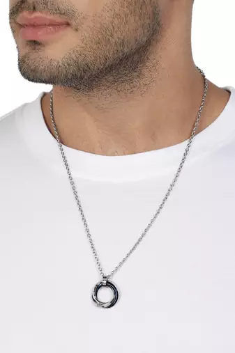 Aquastreet tri rings stainless steel with cz blue pendant necklace/chain for men and boys
