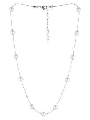 Aquastreet exclusive combo of pearl stud earrings & elegant white pearl metal necklace for women and girls 3