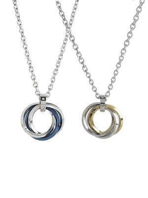 Aquastreet tri rings stainless steel with cz multicolour couple pendant chain for men/women & girls/boys 2