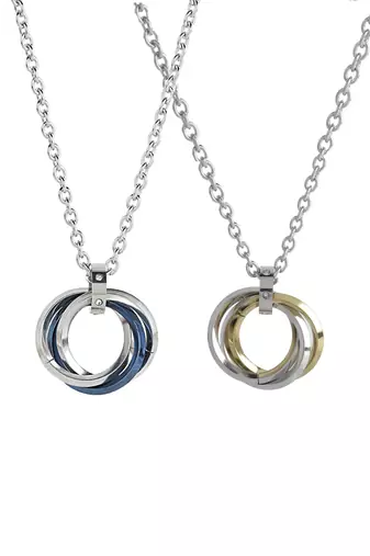 Aquastreet tri rings stainless steel with cz multicolour couple pendant chain for men/women & girls/boys
