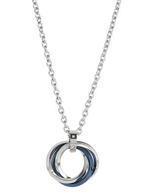 Aquastreet tri rings stainless steel with cz blue pendant necklace/chain for men and boys 3
