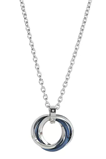 Aquastreet tri rings stainless steel with cz blue pendant necklace/chain for men and boys
