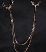 Aquastreet golden toned double chain deer antlers collar pin/brooch lapel pin