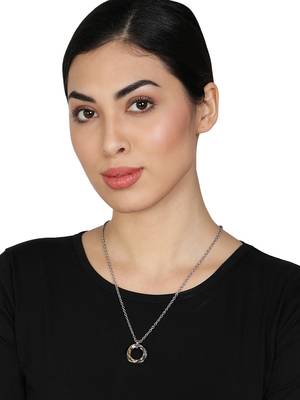 Aquastreet tri rings stainless steel with cz multicolour couple pendant chain for men/women & girls/boys 3