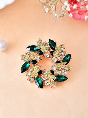 Aquastreet glitzy floral design green crystal brooch 1