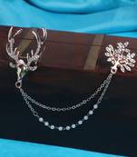 Aquastreet deer & leaf crystal with pearl double chained collar pin/brooch lapel pin