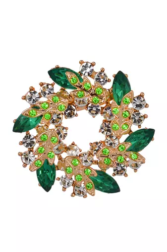 Aquastreet glitzy floral design green crystal brooch
