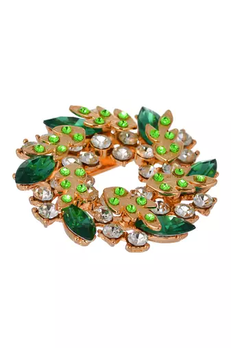 Aquastreet glitzy floral design green crystal brooch