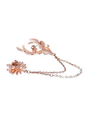 Aquastreet deer & leaf crystal with pearl double chained collar pin/brooch lapel pin 2