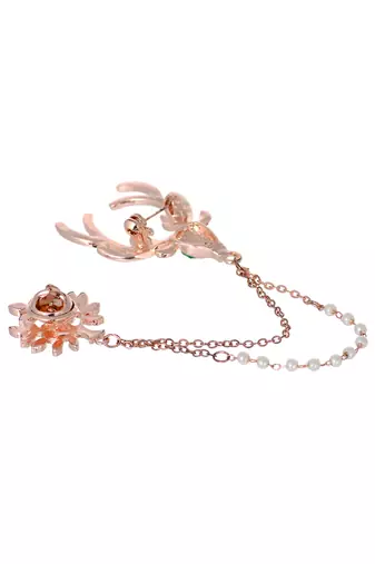 Aquastreet deer & leaf crystal with pearl double chained collar pin/brooch lapel pin